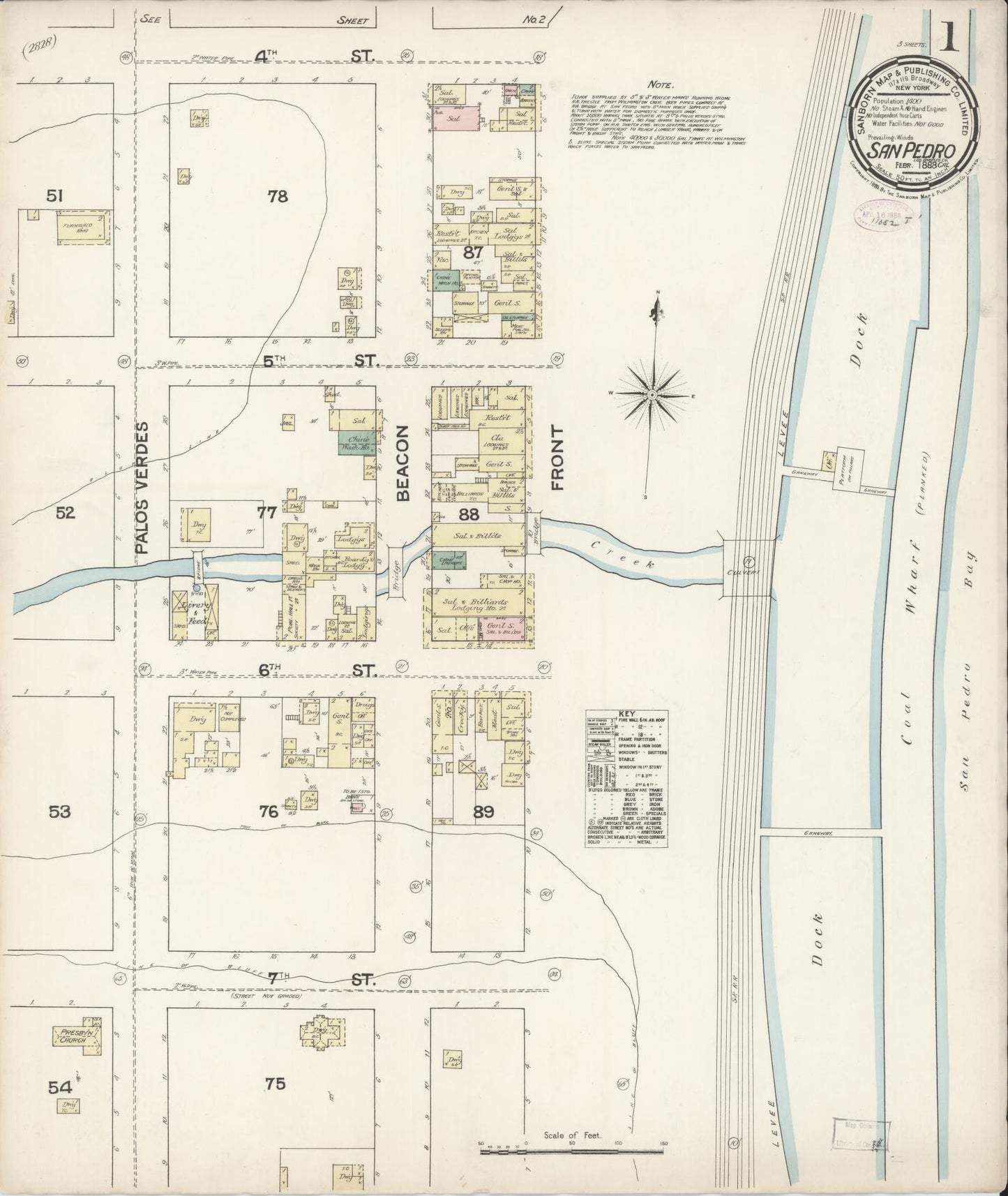 Sanborn Fire Insurance Map from San Pedro, Los Angeles County, California (1888), Sheet #0001 - Complete Map Set gallery image, historic Sanborn map, vintage wall art, California California