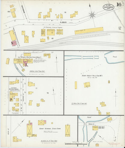 Sanborn Fire Insurance Map from Gardner, Worcester County, Massachusetts (1900), Sheet #0016 - Historic Sanborn Fire Insurance Map Print, vintage old map wall art, antique decor, genealogy gift, Massachusetts Massachusetts map