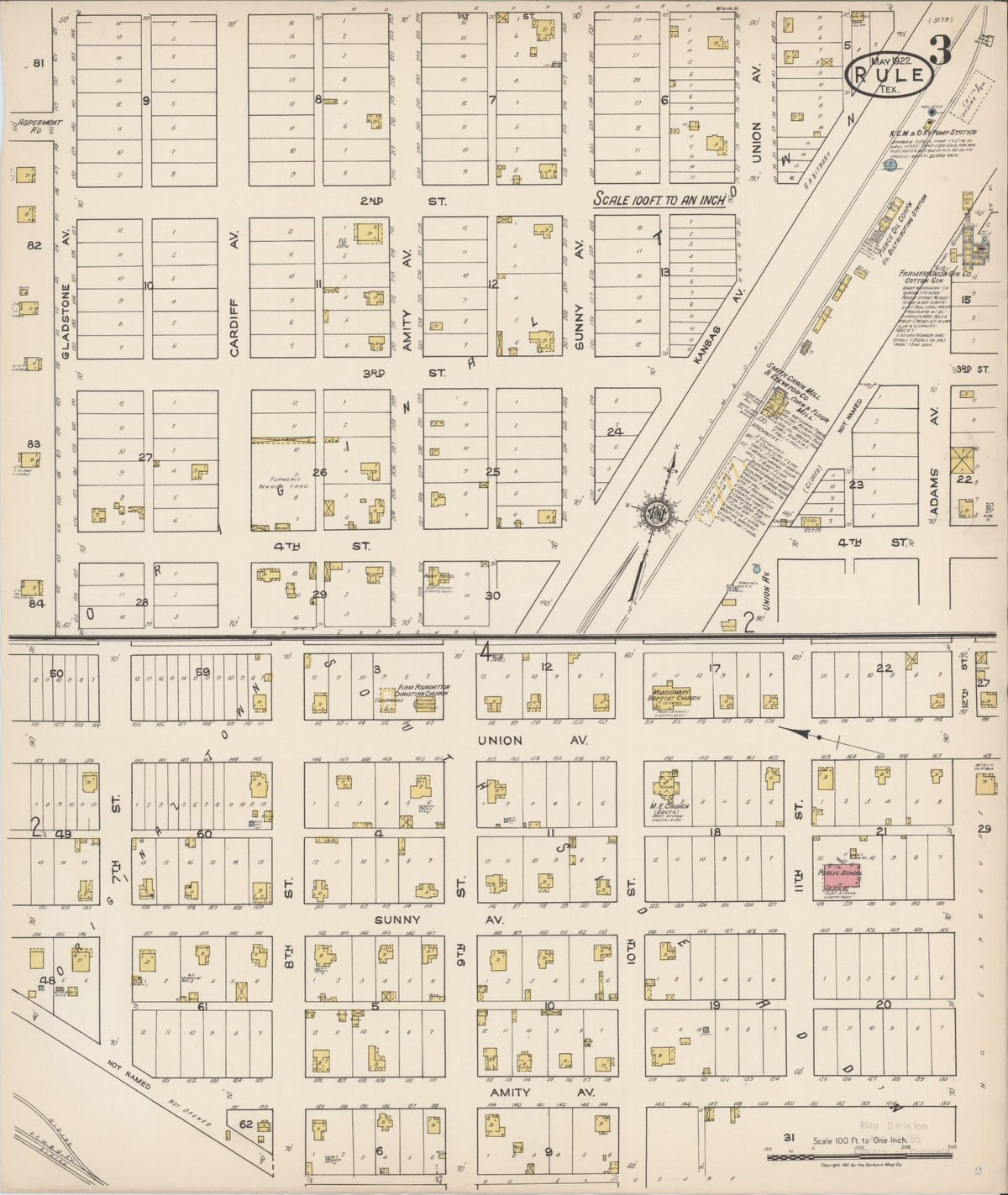 Sanborn Fire Insurance Map from Rule, Haskell County, Texas (1922), Sheet #0003 - Historic Sanborn Fire Insurance Map Print, vintage old map wall art, antique decor, genealogy gift, Texas Texas map