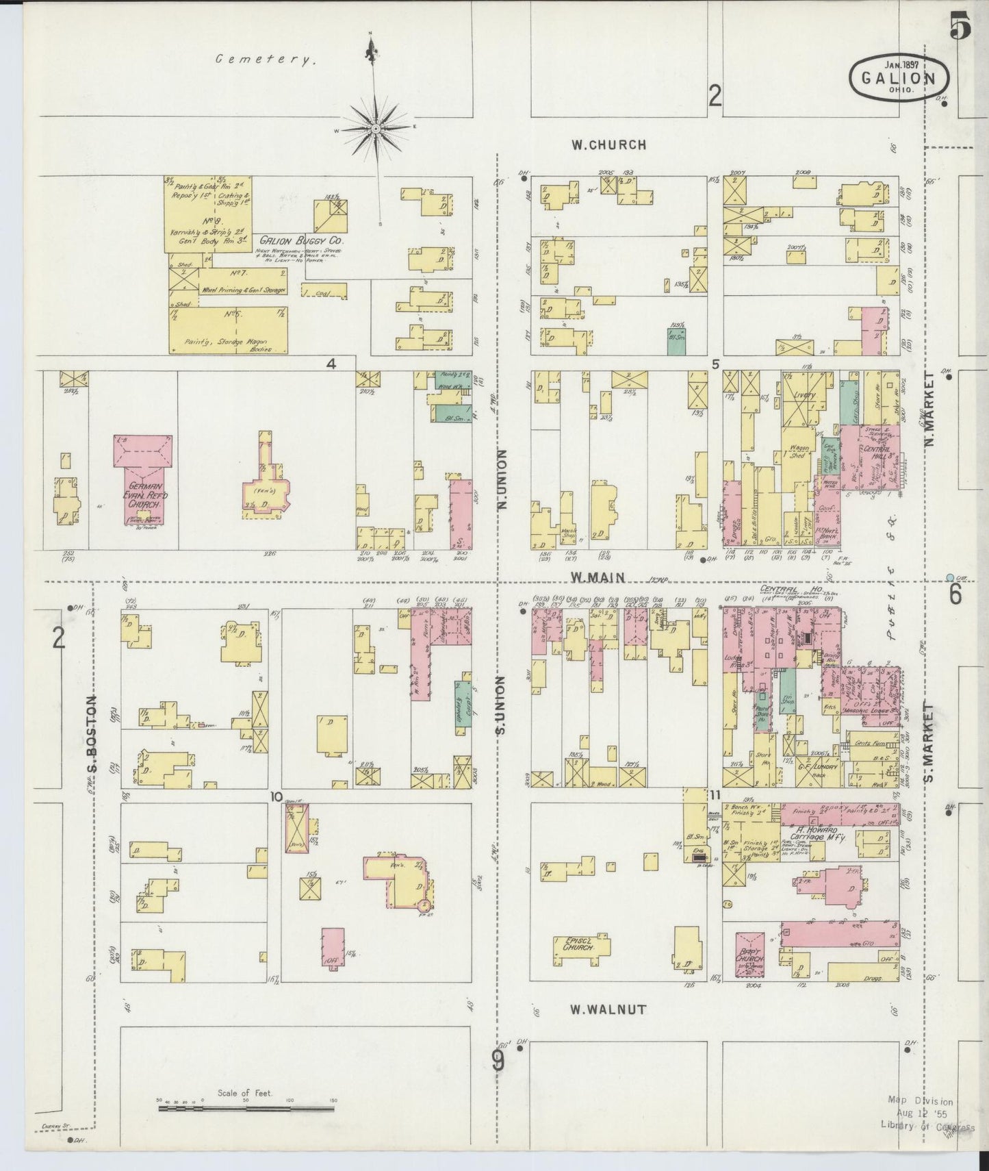 Sanborn Fire Insurance Map from Galion, Crawford County, Ohio (1897), Sheet #0005 - Complete Map Set gallery image, historic Sanborn map, vintage wall art, Ohio Ohio