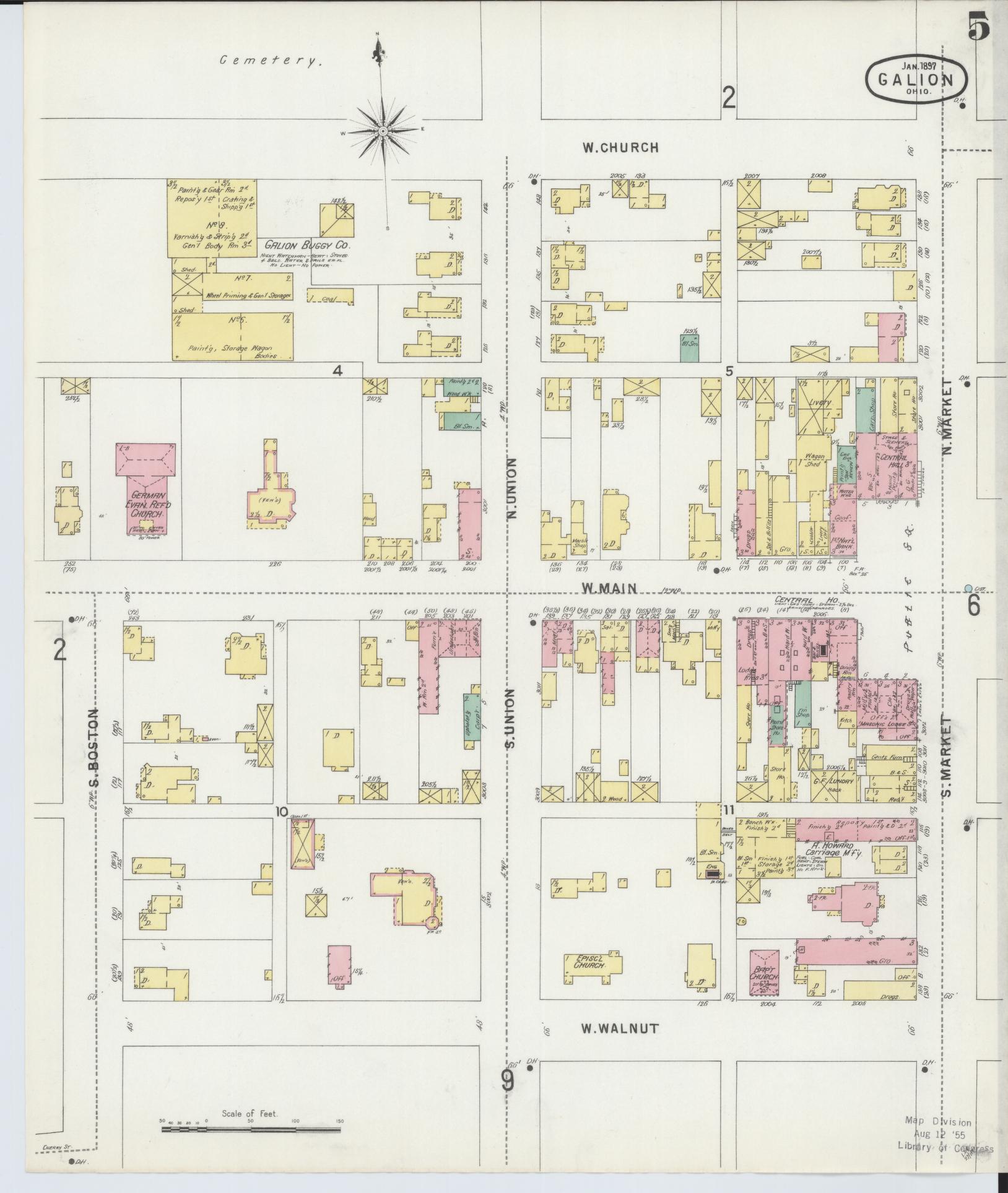 Sanborn Fire Insurance Map from Galion, Crawford County, Ohio (1897), Sheet #0005 - Complete Map Set gallery image, historic Sanborn map, vintage wall art, Ohio Ohio