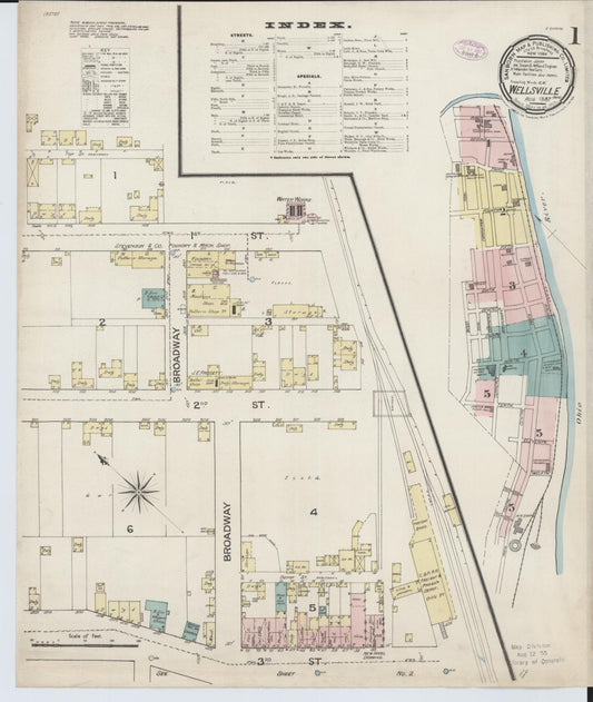 Sanborn Fire Insurance Map from Wellsville, Columbiana County, Ohio (1887), Sheet #0001 - Complete Map Set gallery image, historic Sanborn map, vintage wall art, Ohio Ohio