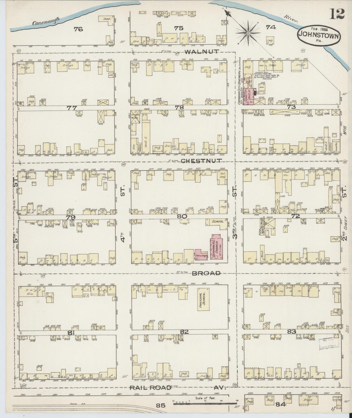 Sanborn Fire Insurance Map from Johnstown, Cambria County, Pennsylvania (1886), Sheet #0012 - Complete Map Set gallery image, historic Sanborn map, vintage wall art, Pennsylvania Pennsylvania