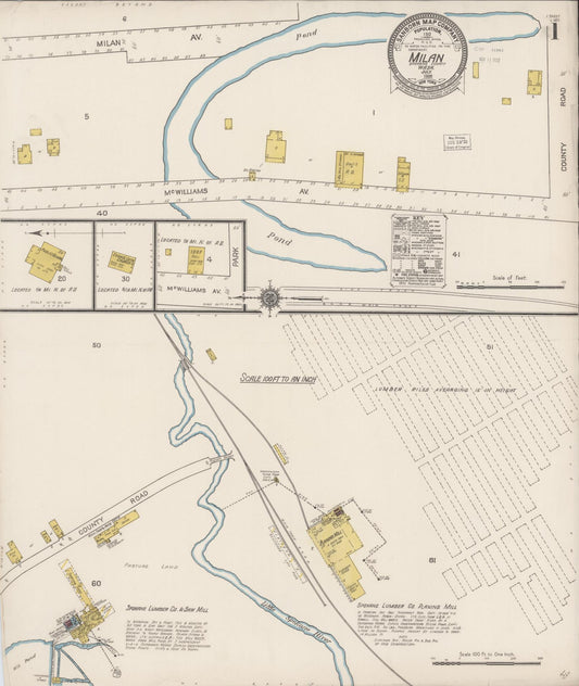 Sanborn Fire Insurance Map from Milan, Spokane County, Washington (1922), Sheet #0001 - Historic Sanborn Fire Insurance Map Print, vintage old map wall art, antique decor, genealogy gift, Washington Washington map