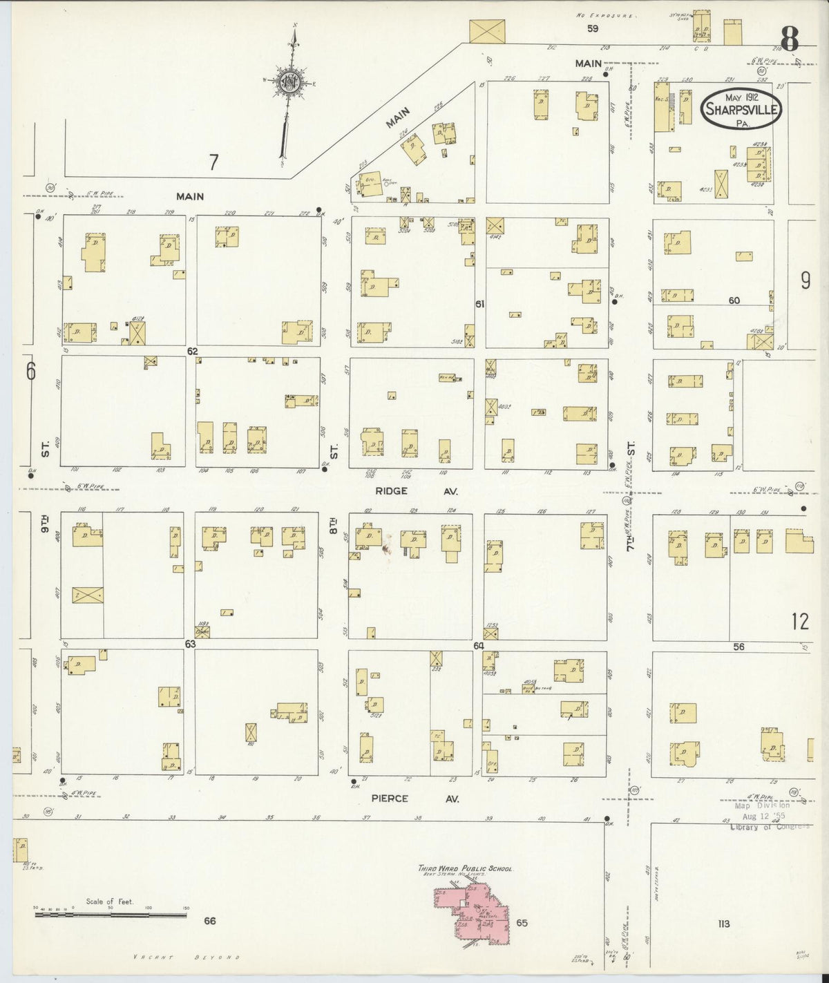 Sanborn Fire Insurance Map from Sharpsville, Mercer County, Pennsylvania (1912), Sheet #0008 - Historic Sanborn Fire Insurance Map Print, vintage old map wall art, antique decor, genealogy gift, Pennsylvania Pennsylvania map