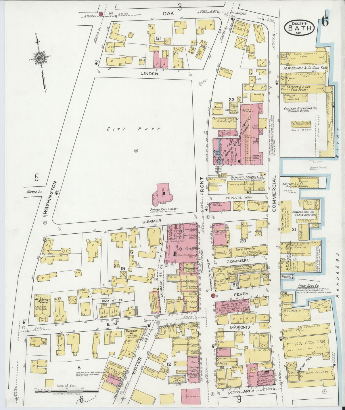 Sanborn Fire Insurance Map from Bath, Sagadahoc County, Maine (1919), Sheet #0006 - Complete Map Set gallery image, historic Sanborn map, vintage wall art, Maine Maine