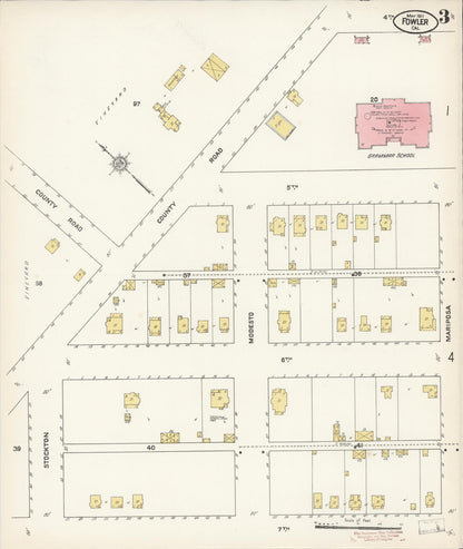 Sanborn Fire Insurance Map from Fowler, Fresno County, California (1911), Sheet #0003 - Historic Sanborn Fire Insurance Map Print, vintage old map wall art, antique decor, genealogy gift, California California map