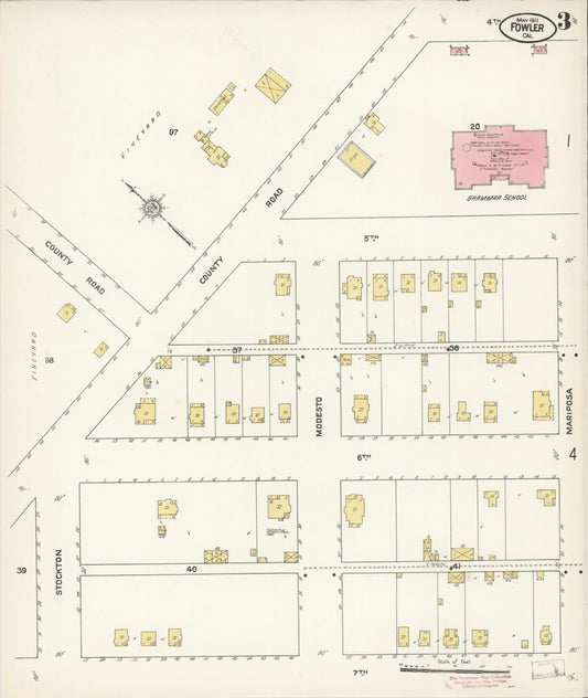Sanborn Fire Insurance Map from Fowler, Fresno County, California (1911), Sheet #0003 - Historic Sanborn Fire Insurance Map Print, vintage old map wall art, antique decor, genealogy gift, California California map