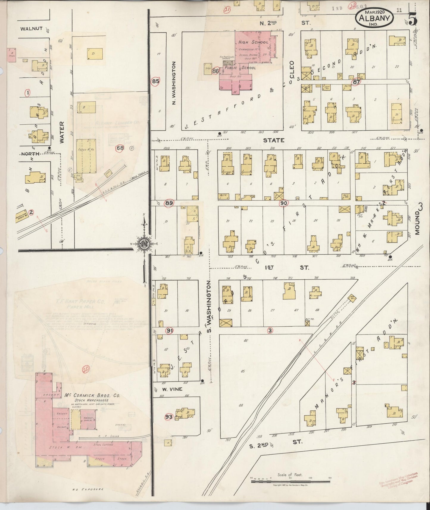 Sanborn Fire Insurance Map from Albany, Delaware County, Indiana (1943), Sheet #0005 - Complete Map Set gallery image, historic Sanborn map, vintage wall art, Albany Delaware