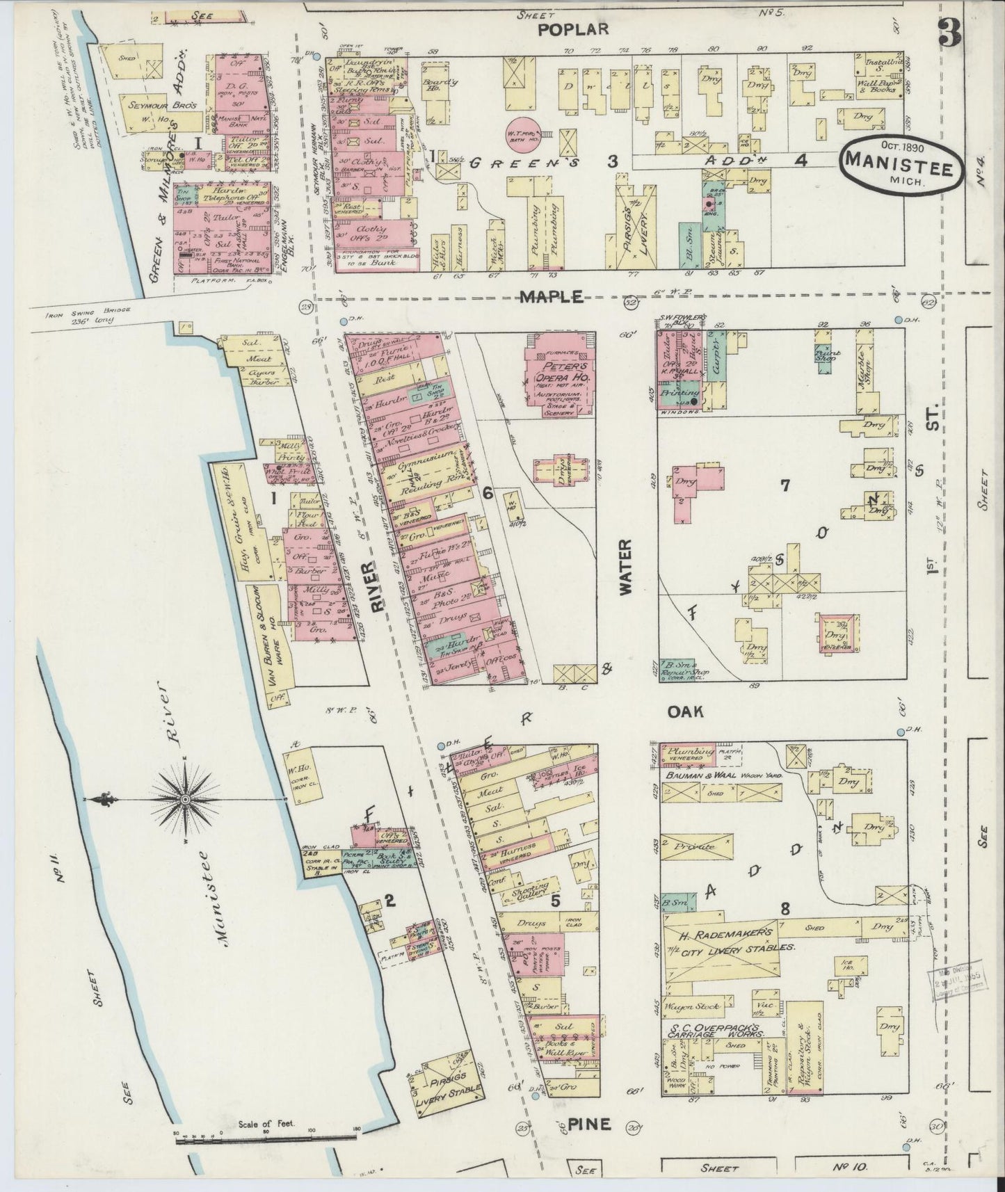 Sanborn Fire Insurance Map from Manistee, Manistee County, Michigan (1890), Sheet #0003 - Complete Map Set gallery image, historic Sanborn map, vintage wall art, Michigan Michigan