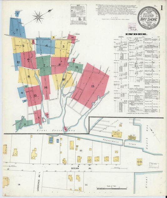 Sanborn Fire Insurance Map from Bay Shore, Suffolk County, New York (1909), Sheet #0001 - Complete Map Set gallery image, historic Sanborn map, vintage wall art, New York New York