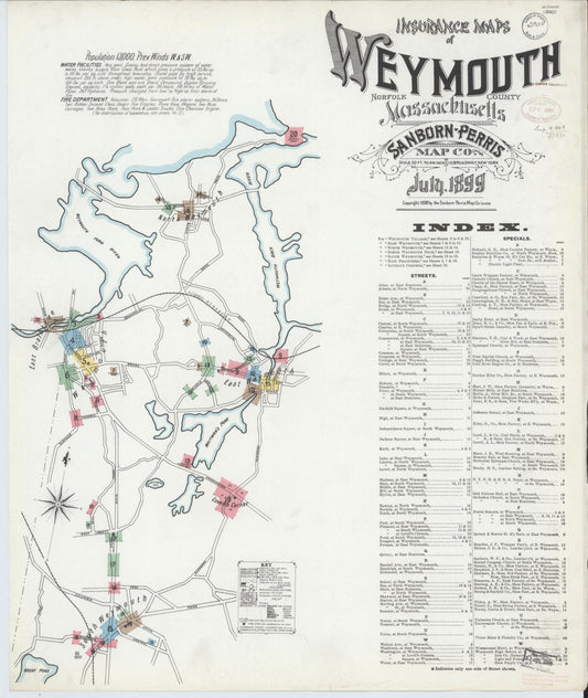 Sanborn Fire Insurance Map from Weymouth, Norfolk County, Massachusetts (1899), Sheet #0001 - Complete Map Set gallery image, historic Sanborn map, vintage wall art, Massachusetts Massachusetts