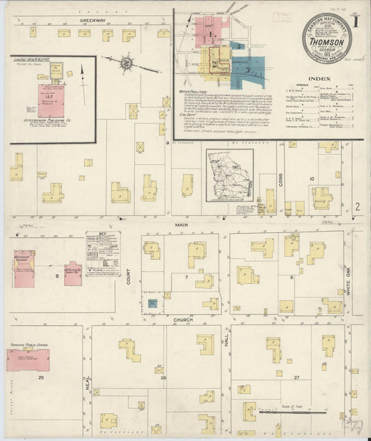 Sanborn Fire Insurance Map from Thomson, McDuffie County, Georgia (1913), Sheet #0001 - Complete Map Set gallery image, historic Sanborn map, vintage wall art, Georgia Georgia
