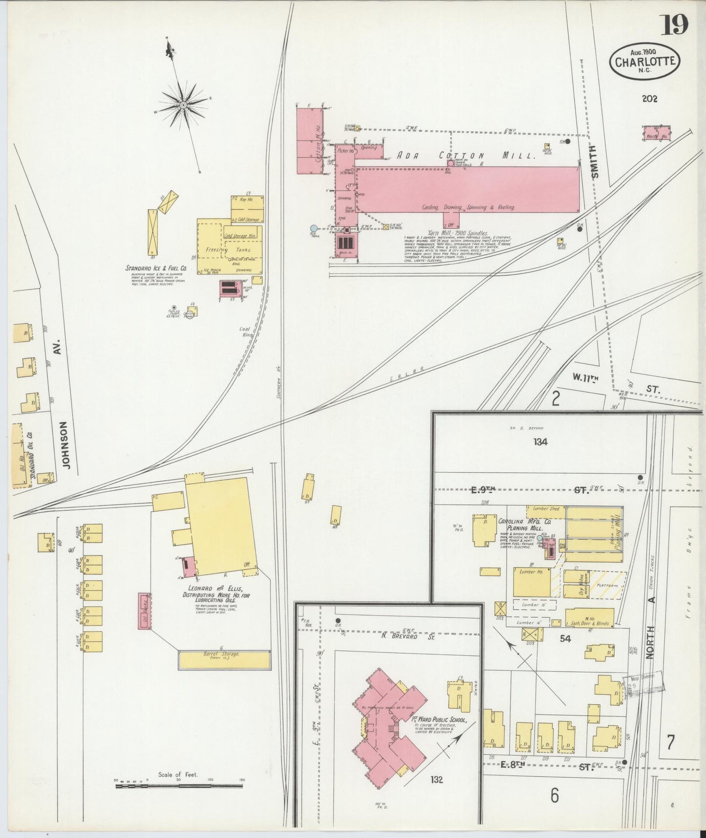 Sanborn Fire Insurance Map from Charlotte, Mecklenburg County, North Carolina (1900), Sheet #0019 - Historic Sanborn Fire Insurance Map Print, vintage old map wall art, antique decor, genealogy gift, North Carolina North Carolina map