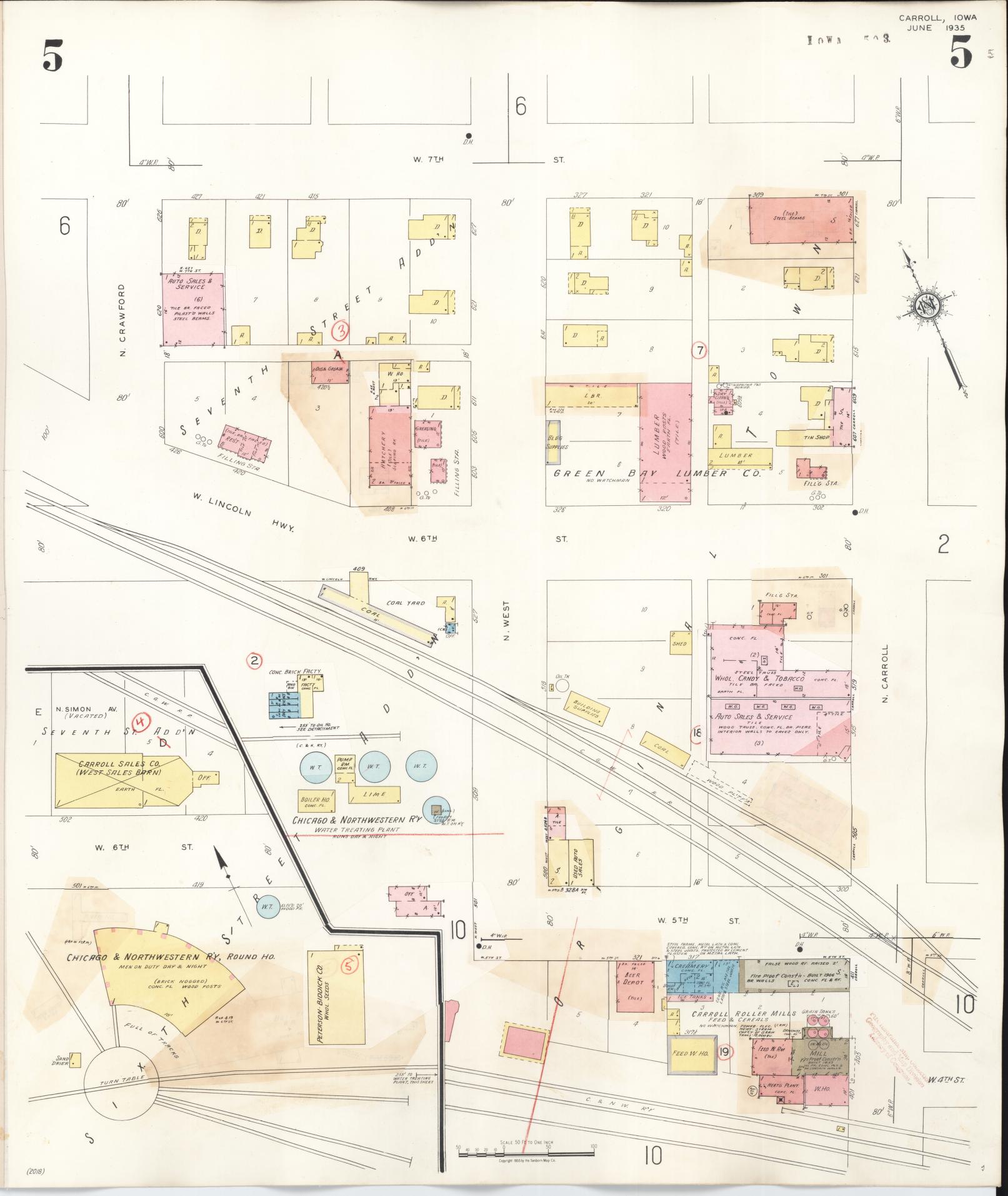 Sanborn Fire Insurance Map from Carroll, Carroll County, Iowa (1948), Sheet #0005 - Historic Sanborn Fire Insurance Map Print, vintage old map wall art