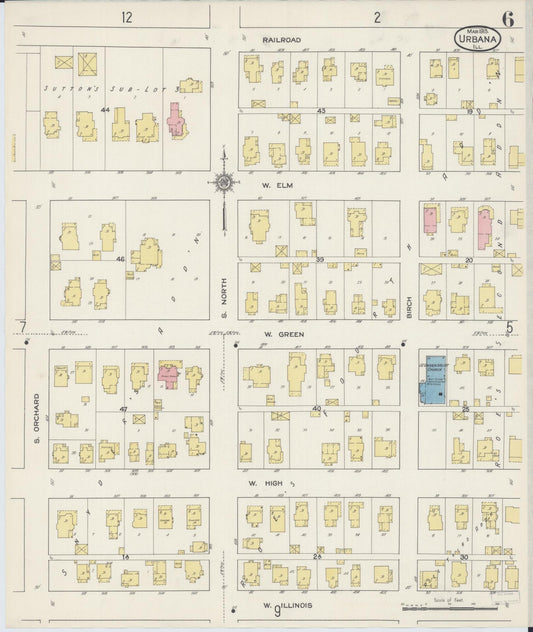 Sanborn Fire Insurance Map from Urbana, Champaign County, Illinois (1915), Sheet #0006 - Historic Sanborn Fire Insurance Map Print, vintage old map wall art, antique decor, genealogy gift, Illinois Illinois map