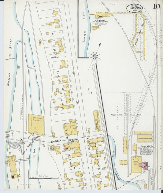 Sanborn Fire Insurance Map from Big Rapids, Mecosta County, Michigan (1899), Sheet #0010 - Historic Sanborn Fire Insurance Map Print, vintage old map wall art, antique decor, genealogy gift, Michigan Michigan map
