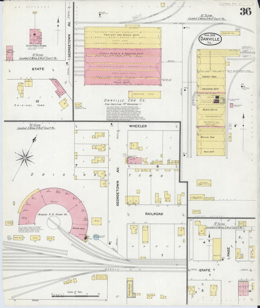 Sanborn Fire Insurance Map from Danville, Vermilion County, Illinois (1909), Sheet #0036 - Historic Sanborn Fire Insurance Map Print, vintage old map wall art, antique decor, genealogy gift, Illinois Illinois map
