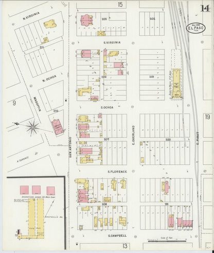 Sanborn Fire Insurance Map from El Paso, El Paso County, Texas (1898), Sheet #0014 - Complete Map Set gallery image, historic Sanborn map, vintage wall art, Texas Texas