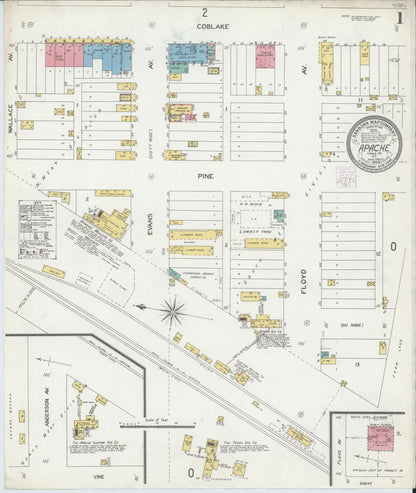 Sanborn Fire Insurance Map from Apache, Caddo County, Oklahoma (1904), Sheet #0001 - Complete Map Set gallery image, historic Sanborn map, vintage wall art, Oklahoma Oklahoma