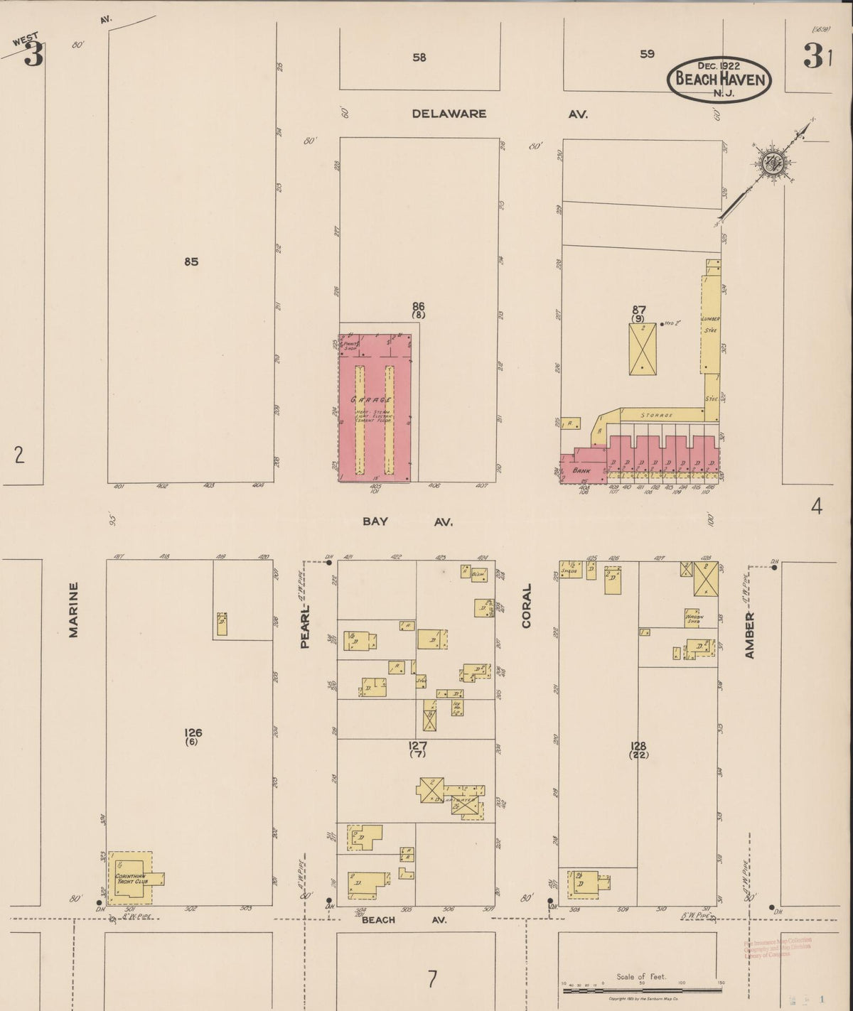 Sanborn Fire Insurance Map from Beach Haven, Ocean County, New Jersey (1922), Sheet #0003 - Complete Map Set gallery image, historic Sanborn map, vintage wall art, New Jersey New Jersey