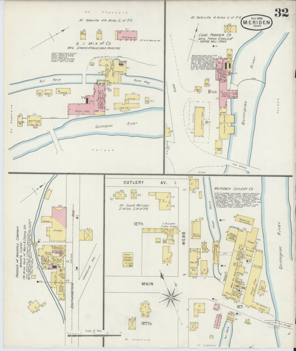 Sanborn Fire Insurance Map from Meriden, New Haven County, Connecticut (1896), Sheet #0032 - Historic Sanborn Fire Insurance Map Print, vintage old map wall art, antique decor, genealogy gift, Connecticut Connecticut map