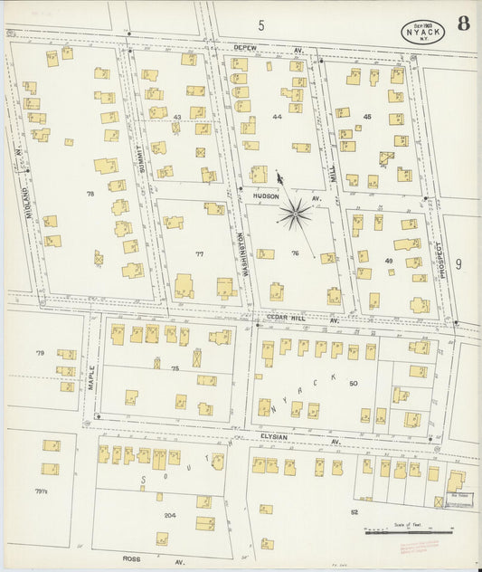 Sanborn Fire Insurance Map from Nyack, Rockland County, New York (1903), Sheet #0008 - Historic Sanborn Fire Insurance Map Print, vintage old map wall art, antique decor, genealogy gift, New York New York map