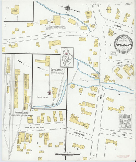 Sanborn Fire Insurance Map from Sherman, Aroostook County, Maine (1919), Sheet #0001 - Historic Sanborn Fire Insurance Map Print, vintage old map wall art, antique decor, genealogy gift, Maine Maine map