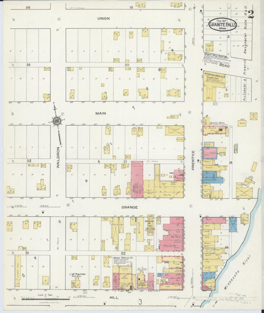 Sanborn Fire Insurance Map from Granite Falls, Yellow Medicine And Chippewa Counties, Minnesota (1917), Sheet #0002 - Historic Sanborn Fire Insurance Map Print, vintage old map wall art, antique decor, genealogy gift, Minnesota Minnesota map