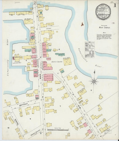 Sanborn Fire Insurance Map from Damariscotta, Lincoln County, Maine (1897), Sheet #0001 - Complete Map Set gallery image, historic Sanborn map, vintage wall art, Maine Maine
