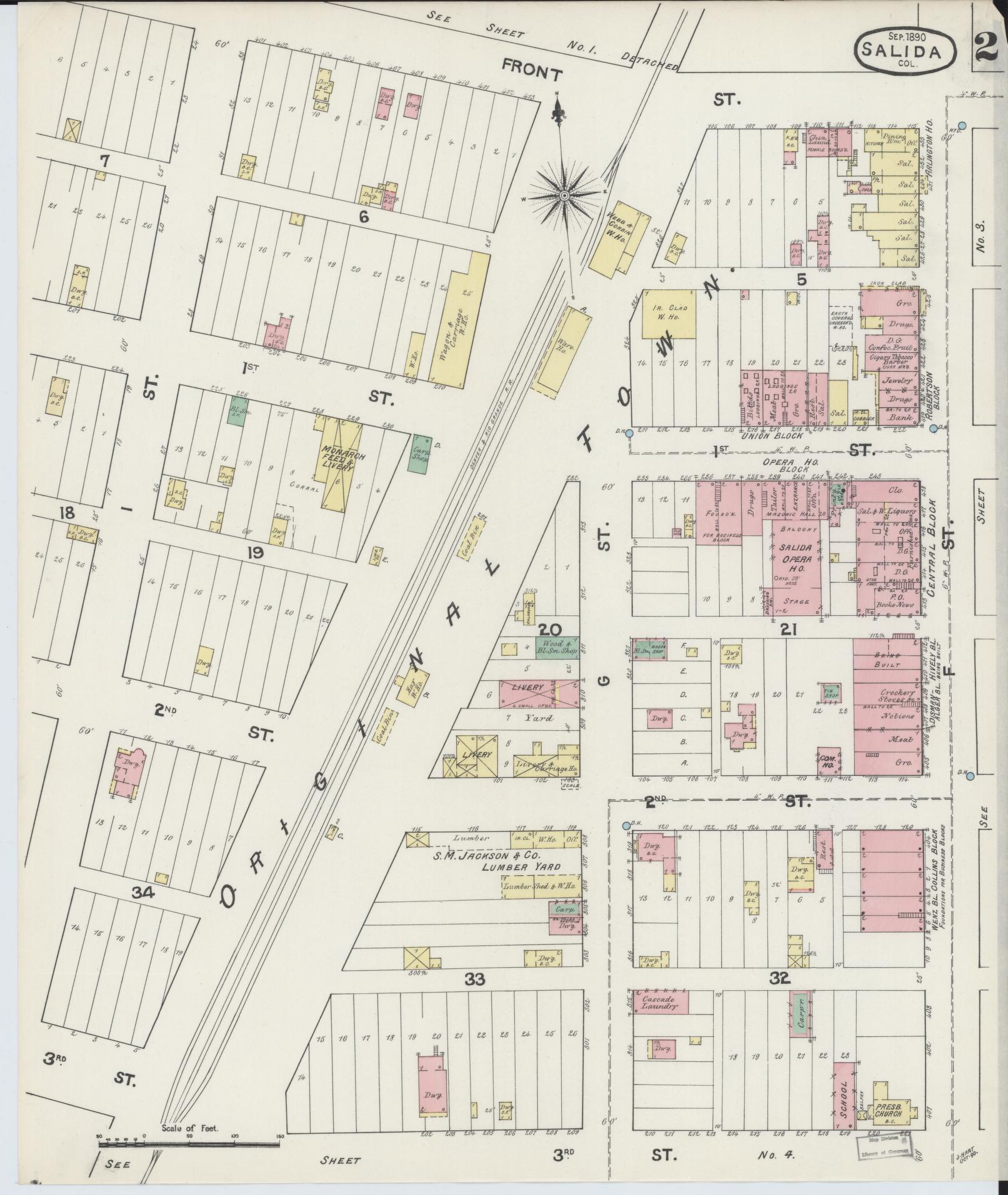 Sanborn Fire Insurance Map from Salida, Chaffee County, Colorado (1890), Sheet #0002 - Historic Sanborn Fire Insurance Map Print, vintage old map wall art, antique decor, genealogy gift, Colorado Colorado map