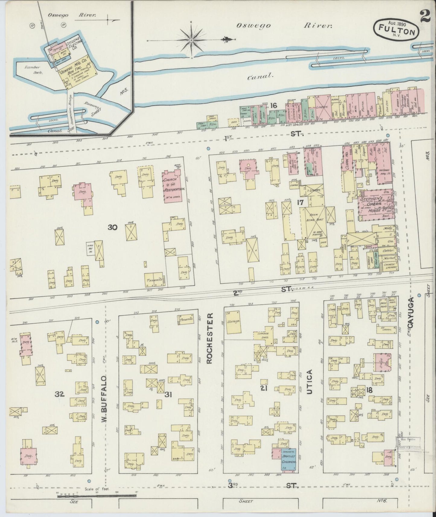 Sanborn Fire Insurance Map from Fulton, Oswego County, New York (1890), Sheet #0002 - Complete Map Set gallery image, historic Sanborn map, vintage wall art, New York New York