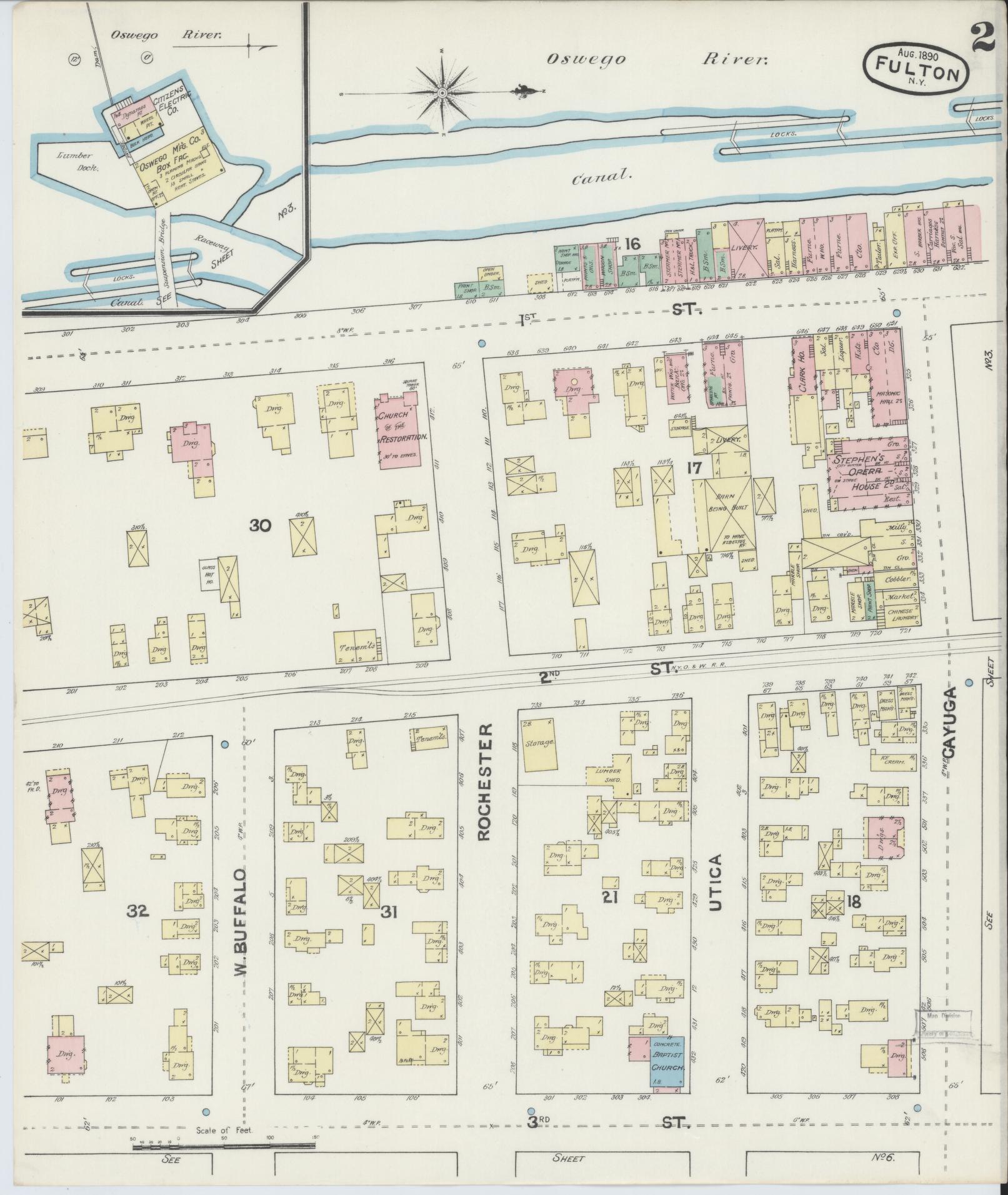 Sanborn Fire Insurance Map from Fulton, Oswego County, New York (1890), Sheet #0002 - Complete Map Set gallery image, historic Sanborn map, vintage wall art, New York New York
