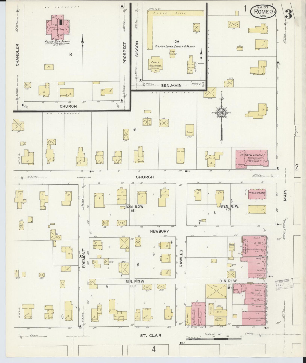 Sanborn Fire Insurance Map from Romeo, Macomb County, Michigan (1913), Sheet #0003 - Historic Sanborn Fire Insurance Map Print, vintage old map wall art, antique decor, genealogy gift, Michigan Michigan map