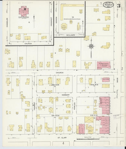 Sanborn Fire Insurance Map from Romeo, Macomb County, Michigan (1913), Sheet #0003 - Historic Sanborn Fire Insurance Map Print, vintage old map wall art, antique decor, genealogy gift, Michigan Michigan map
