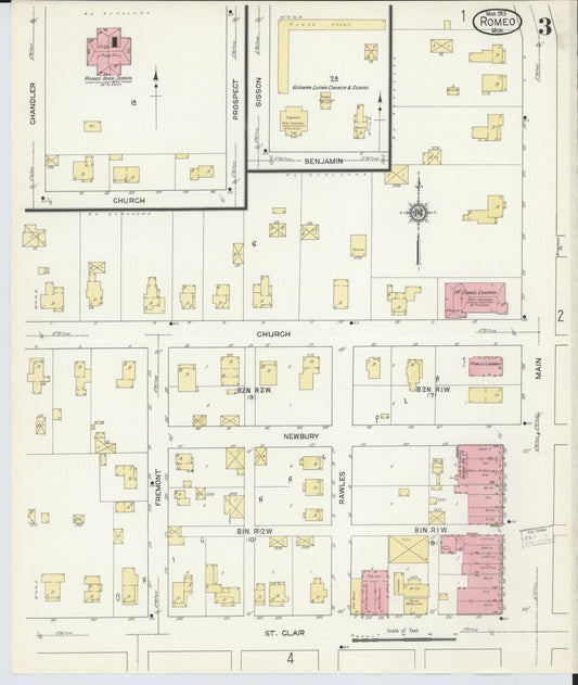 Sanborn Fire Insurance Map from Romeo, Macomb County, Michigan (1913), Sheet #0003 - Historic Sanborn Fire Insurance Map Print, vintage old map wall art, antique decor, genealogy gift, Michigan Michigan map