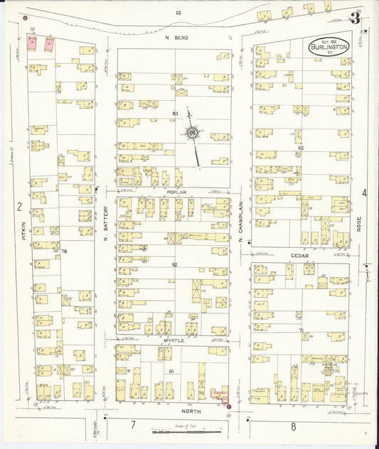 Sanborn Fire Insurance Map from Burlington, Chittenden County, Vermont (1912), Sheet #0003 - Historic Sanborn Fire Insurance Map Print, vintage old map wall art, antique decor, genealogy gift, Vermont Vermont map