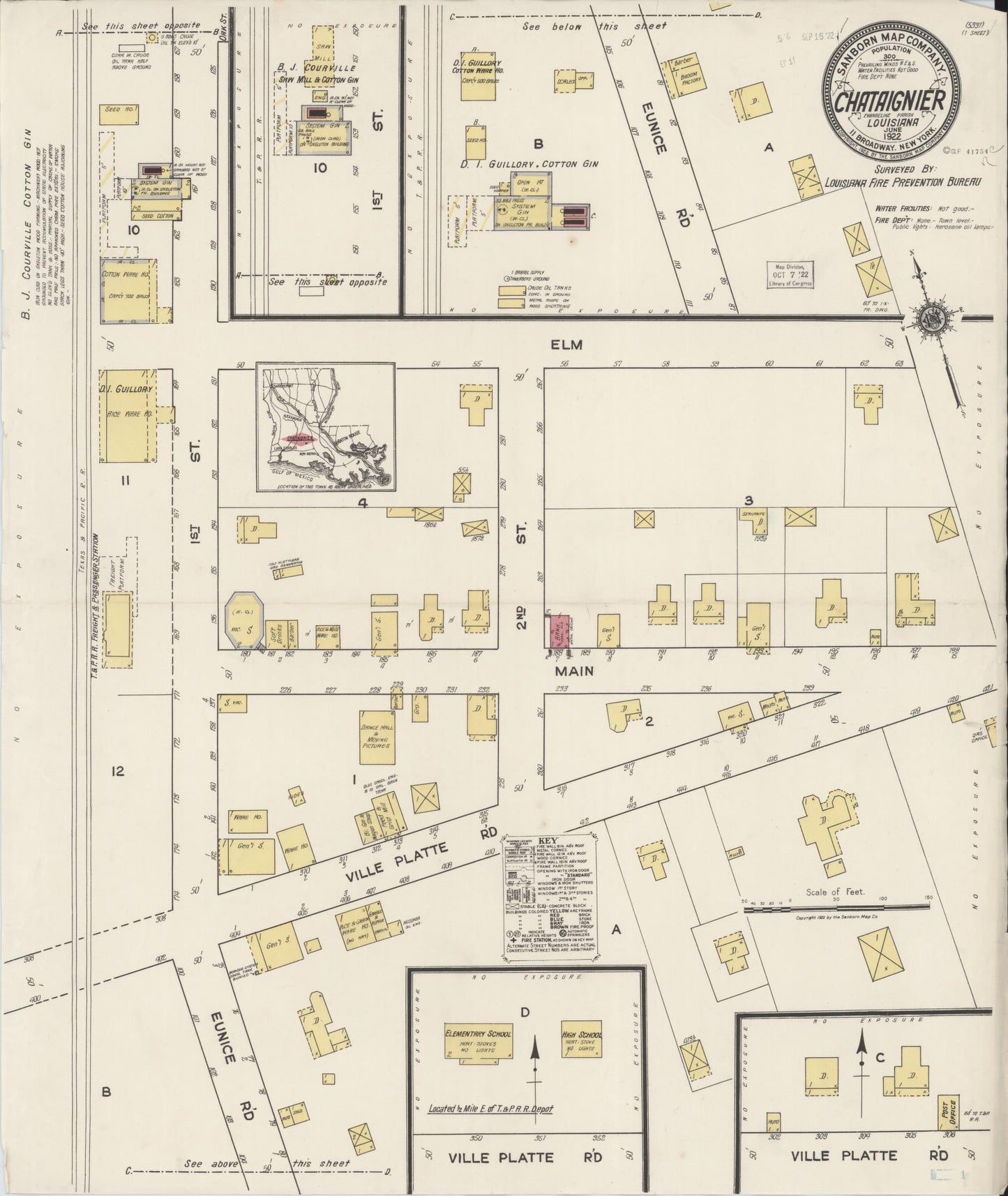 Sanborn Fire Insurance Map from Chataignier, Evangeline Parish, Louisiana (1922), Sheet #0001 - Historic Sanborn Fire Insurance Map Print, vintage old map wall art, antique decor, genealogy gift, Louisiana Louisiana map
