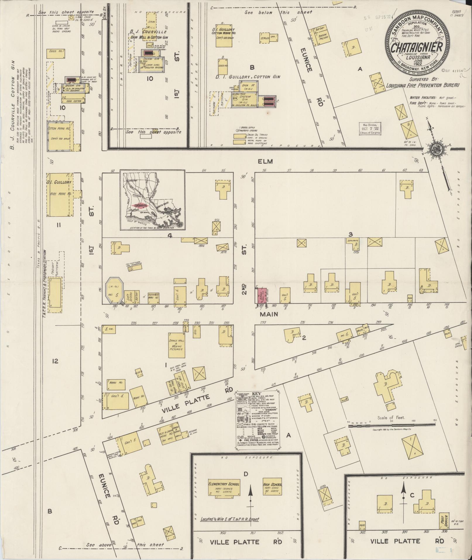 Sanborn Fire Insurance Map from Chataignier, Evangeline Parish, Louisiana (1922), Sheet #0001 - Historic Sanborn Fire Insurance Map Print, vintage old map wall art, antique decor, genealogy gift, Louisiana Louisiana map