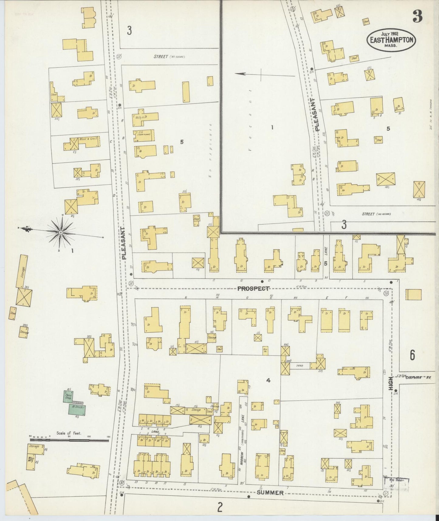 Sanborn Fire Insurance Map from East Hampton, Hampshire County, Massachusetts (1902), Sheet #0003 - Historic Sanborn Fire Insurance Map Print, vintage old map wall art, antique decor, genealogy gift, Massachusetts Massachusetts map