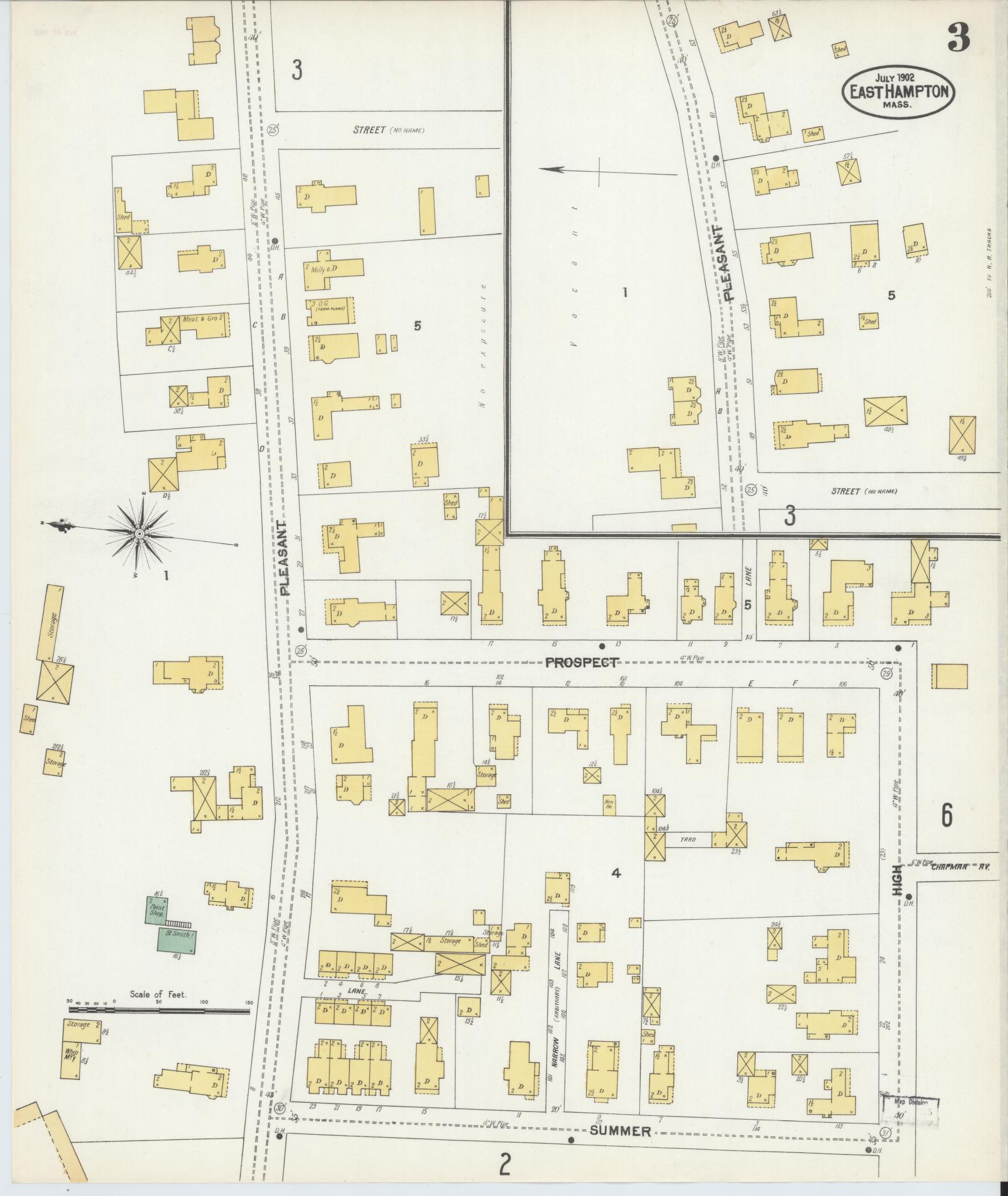 Sanborn Fire Insurance Map from East Hampton, Hampshire County, Massachusetts (1902), Sheet #0003 - Historic Sanborn Fire Insurance Map Print, vintage old map wall art, antique decor, genealogy gift, Massachusetts Massachusetts map