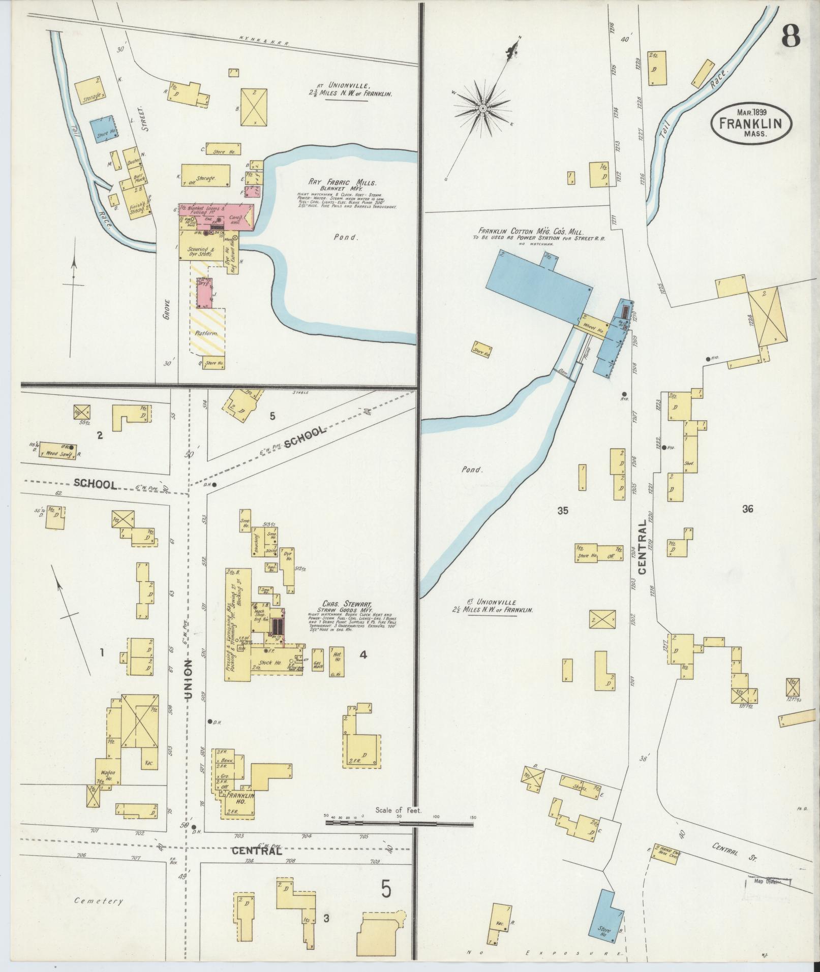 Sanborn Fire Insurance Map from Franklin, Norfolk County, Massachusetts (1899), Sheet #0008 - Complete Map Set gallery image, historic Sanborn map, vintage wall art, Massachusetts Massachusetts