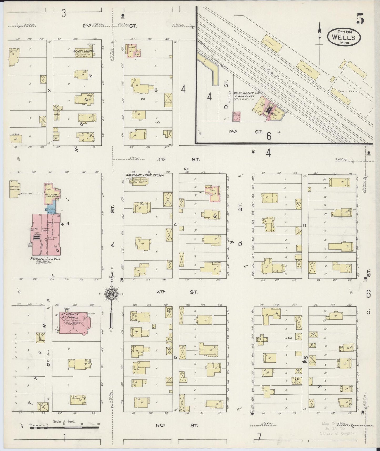 Sanborn Fire Insurance Map from Wells, Faribault County, Minnesota (1914), Sheet #0005 - Complete Map Set gallery image, historic Sanborn map, vintage wall art, Minnesota Minnesota