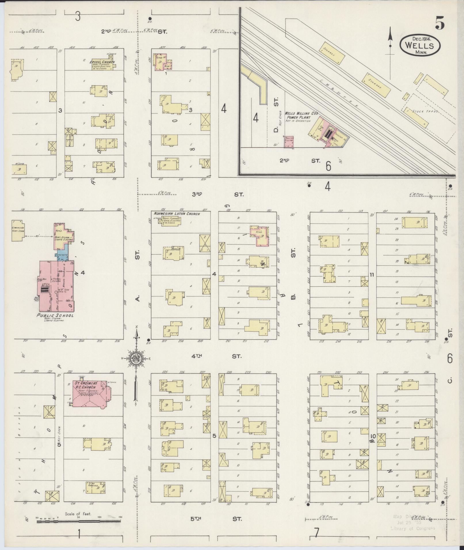 Sanborn Fire Insurance Map from Wells, Faribault County, Minnesota (1914), Sheet #0005 - Complete Map Set gallery image, historic Sanborn map, vintage wall art, Minnesota Minnesota