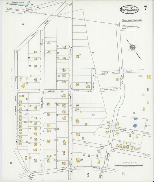 Sanborn Fire Insurance Map from Rockville Centre, Nassau County, New York (1919), Sheet #0007 - Historic Sanborn Fire Insurance Map Print, vintage old map wall art, antique decor, genealogy gift, New York New York map