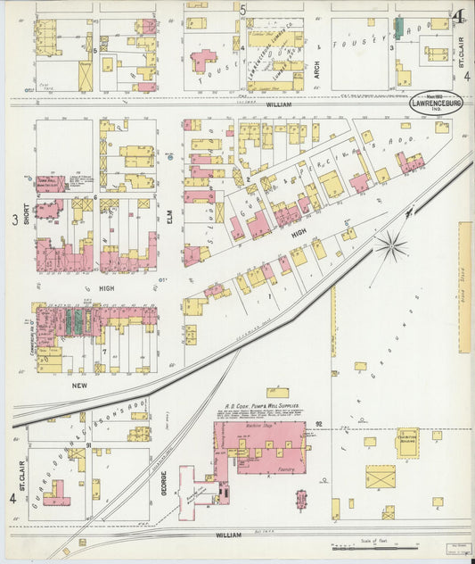 Sanborn Fire Insurance Map from Lawrenceburg, Dearborn County, Indiana (1902), Sheet #0004 - Historic Sanborn Fire Insurance Map Print, vintage old map wall art, antique decor, genealogy gift, Indiana Indiana map