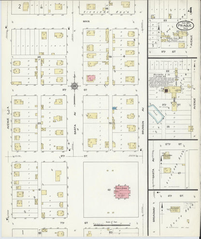 Sanborn Fire Insurance Map from Prague, Lincoln County, Oklahoma (1914), Sheet #0004 - Complete Map Set gallery image, historic Sanborn map, vintage wall art, Oklahoma Oklahoma