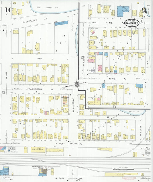 Sanborn Fire Insurance Map from Kankakee, Kankakee County, Illinois (1930), Sheet #0014 - Historic Sanborn Fire Insurance Map Print, vintage old map wall art, antique decor, genealogy gift, Illinois Illinois map
