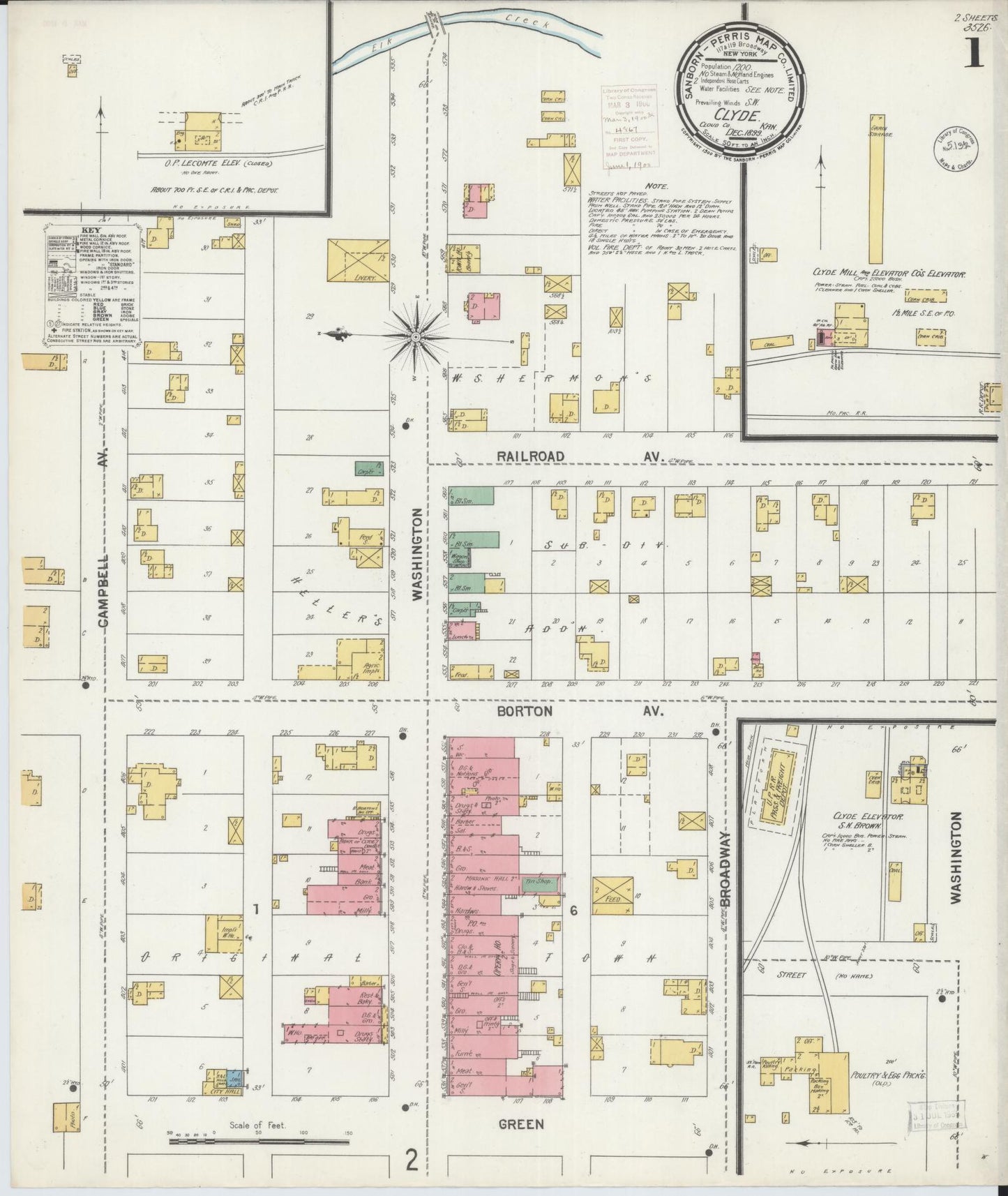 Sanborn Fire Insurance Map from Clyde, Cloud County, Kansas (1899), Sheet #0001 - Historic Sanborn Fire Insurance Map Print, vintage old map wall art, antique decor, genealogy gift, Kansas Kansas map