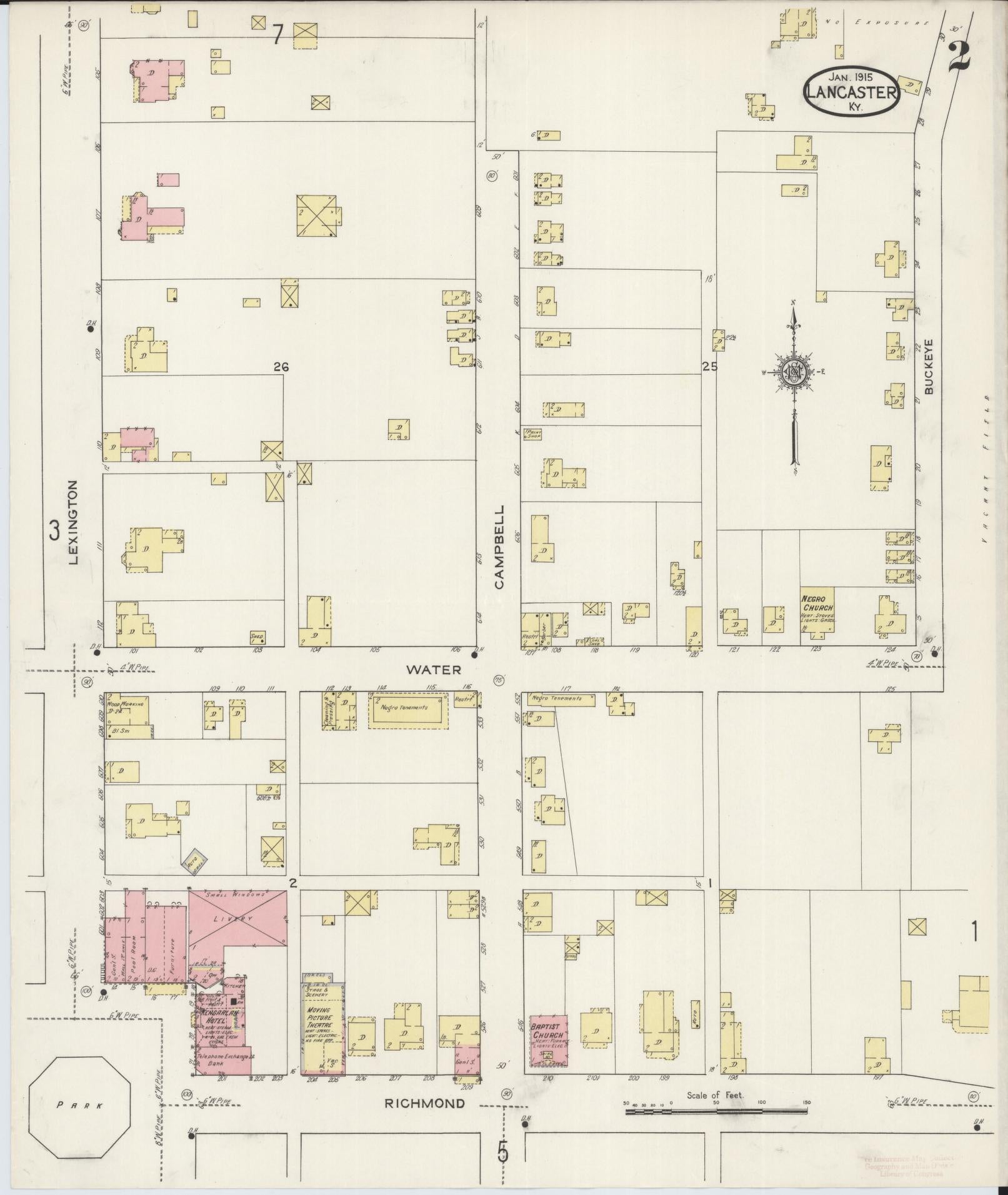 Sanborn Fire Insurance Map from Lancaster, Garrard County, Kentucky (1915), Sheet #0002 - Complete Map Set gallery image, historic Sanborn map, vintage wall art, Kentucky Kentucky